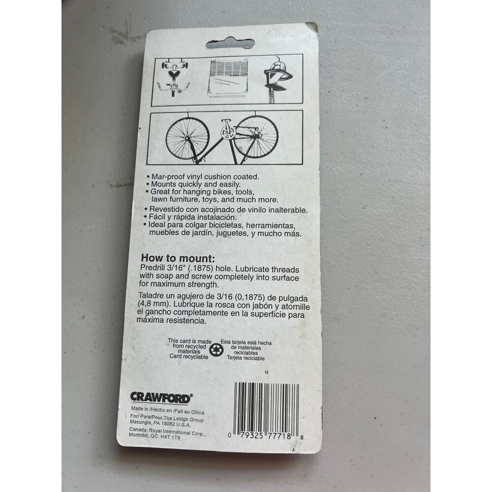 Crawford SS18 Screw-In Storage Hooks 2-Pack Yellow Vinyl Coated Bike Garage Hook